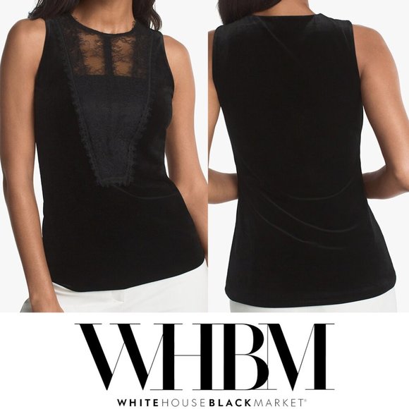 White House Black Market Tops - White House Black Market Velvet Shell Top Lace Inset Sleeveless Shirt Size Small